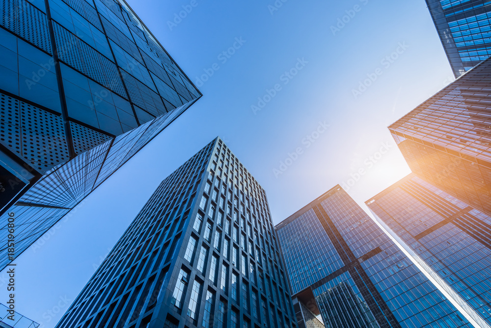 low angle view of skyscrapers in city of China.