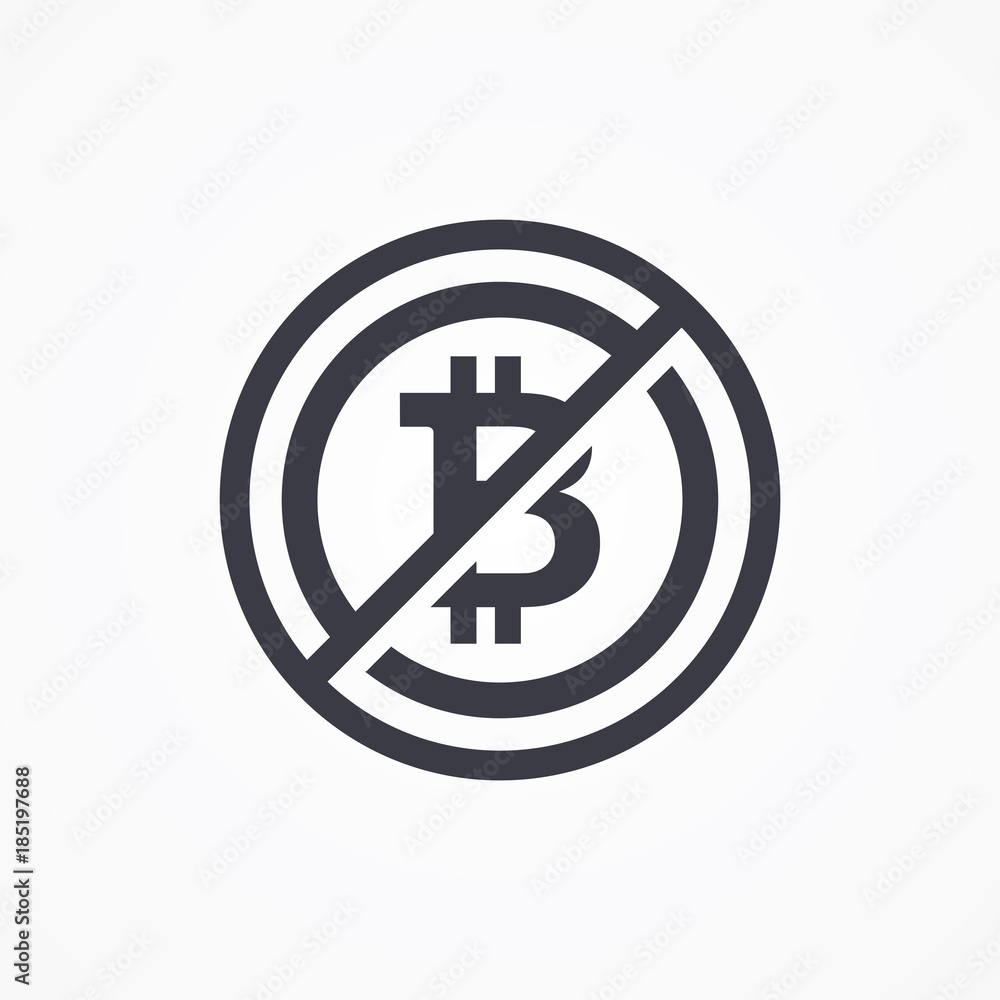 Sign no bitcoin in flat design vector. Vector sign no bitcoin on white background. Not allowed sign for bitcoin. Crypto currency vector illustration Sign no bitcoin in flat design vector. Vector sign no bitcoin on white background. Not allowed sign for bitcoin. Crypto currency vector illustration