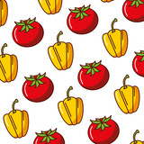 fresh pepper and tomato vegetables pattern vector illustration design