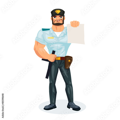 Policeman, makes fine to the offenders, delinquents, indicates on law.