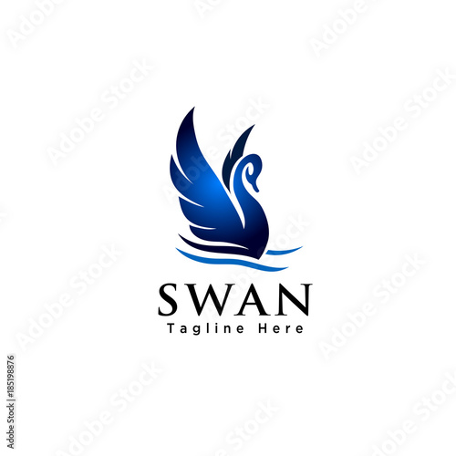 Fototapeta Naklejka Na Ścianę i Meble -  Abstract flying swan logo on water