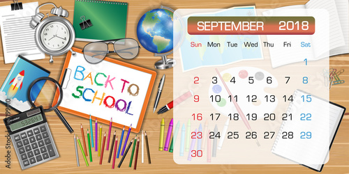 calendar of SEPTEMBER 2018 theme back to school