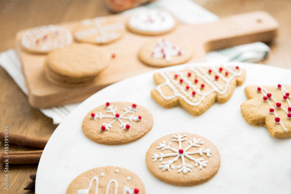 Decorated homemade Christmas gingerbread cookies