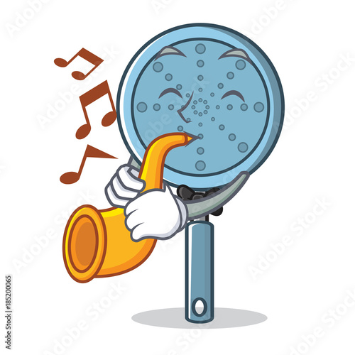 With trumpet skimmer utensil character cartoon