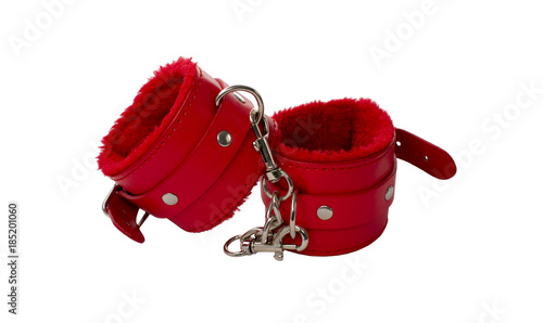 Red leather handcuffs.