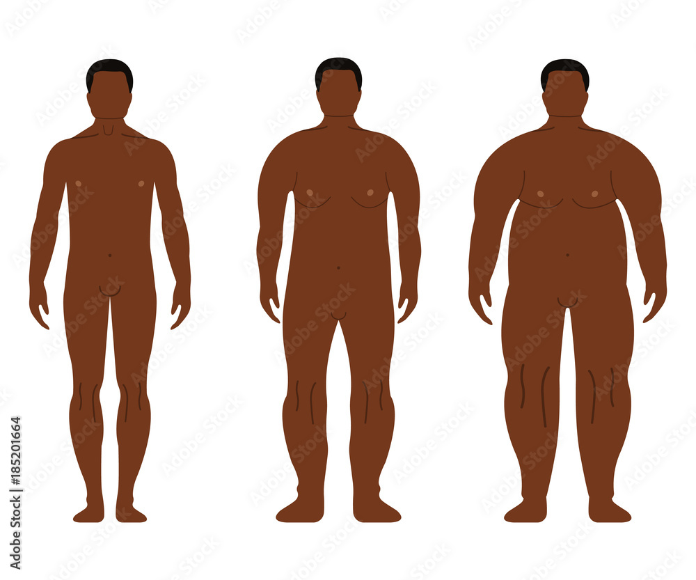 Fat African Men. Cartoon, Outline style. Human front side Silhouette. Isolated on White Background. Vector illustration Fat African Men. Cartoon, Outline style. Human front side Silhouette. Isolated on White Background. Vector illustration