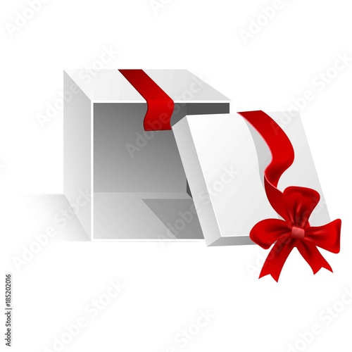 Open gift box with cut silk red ribbon © Sonulkaster