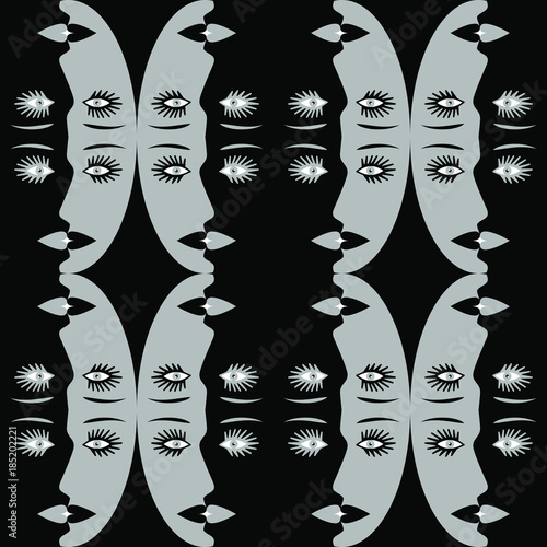 Pattern with faces girls. Symbol day and night. Abstract background vector illustration