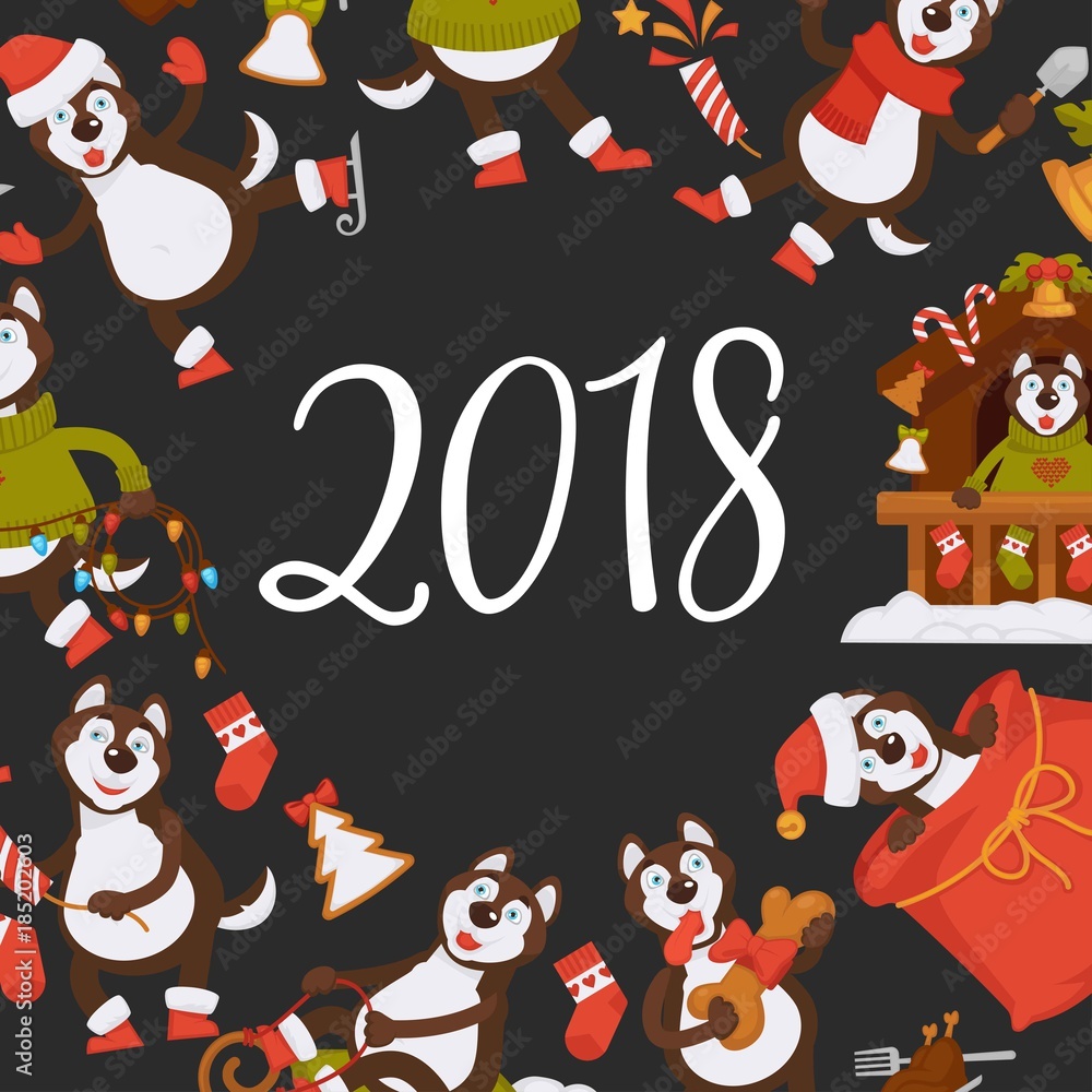 2018 Dog Year poster for Christmas or New Year winter holiday.