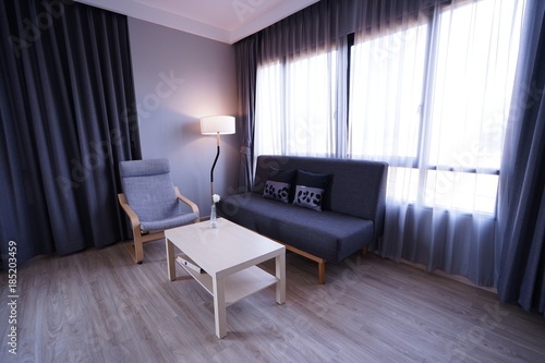 White interior design of living room  floor wooden