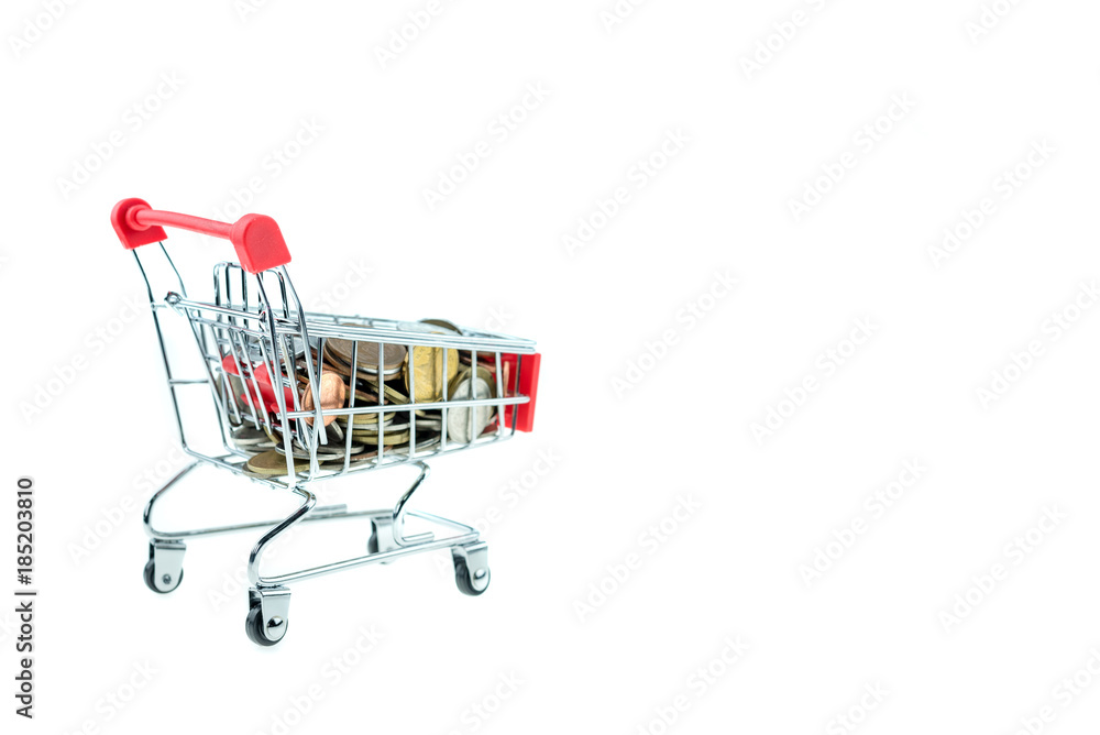 shopping cart with coins isolated shopping cart with coins isolated