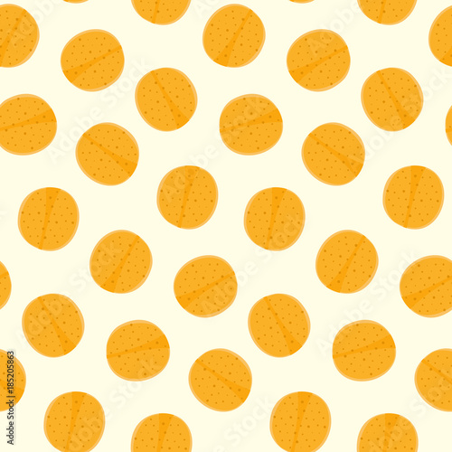 Cute seamless pattern wih colorful mexican tortilla, rounded chips, pancakes or pita. Nice food texture for package, textile, wrapping paper, background, wallpaper