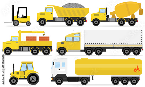 Different commercial truck. Freight transport.