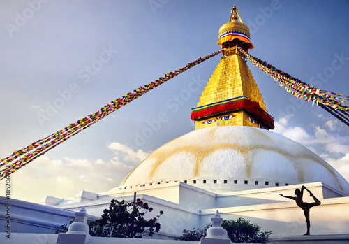 Yoga at Bodnath stupa in Kathmandu