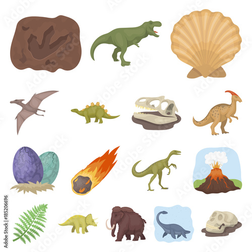 Different dinosaurs cartoon icons in set collection for design. Prehistoric animal vector symbol stock web illustration.