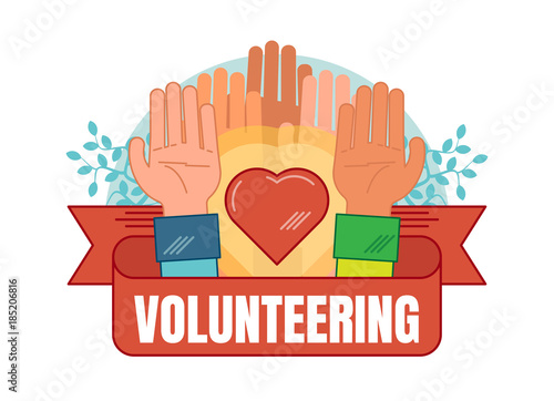 Volunteering concept vector badge illustration