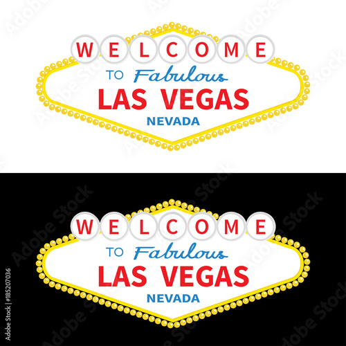Welcome to Las Vegas sign icon set. Classic retro symbol. Nevada sight showplace. Flat design. Black white day night background. Isolated.
