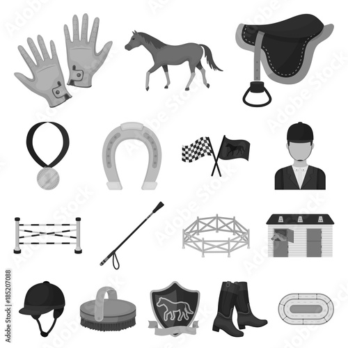 Hippodrome and horse monochrome icons in set collection for design. Horse Racing and Equipment vector symbol stock web illustration.