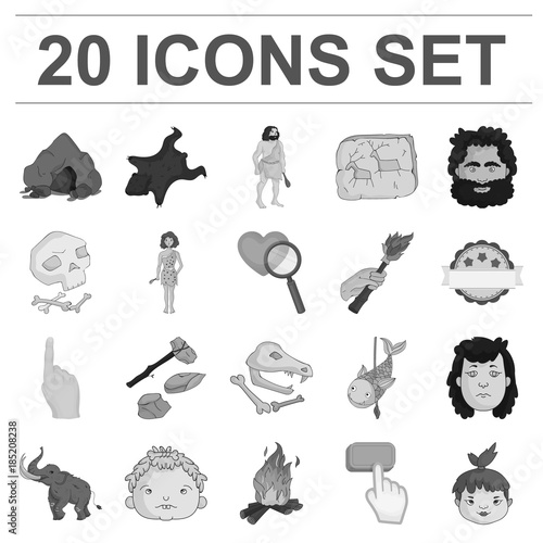 Life in the Stone Age monochrome icons in set collection for design. Ancient people vector symbol stock web illustration.