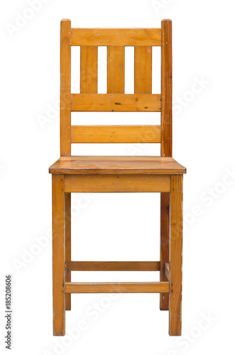 front view of wooden chair isolated on white with clipping path