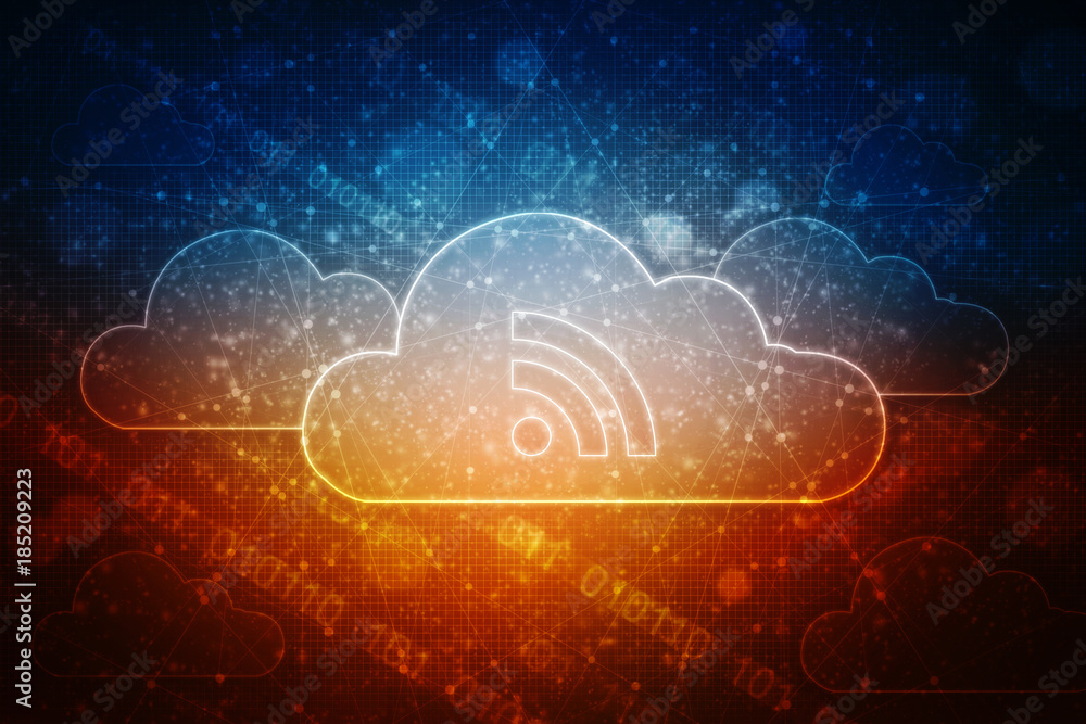 2d rendering Cloud online storage icons with wifi 2d rendering Cloud online storage icons with wifi