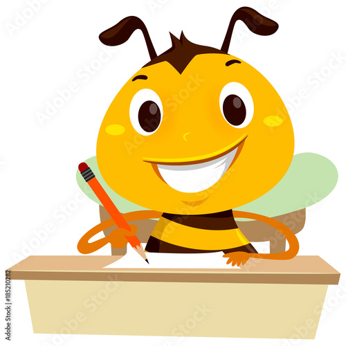 Vector Illustration of Bee writing on a piece of paper on the table