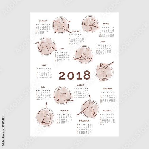 Calendar 2018 with yoga poses photo