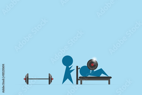 trainer coach man lifting weights over head, health concept
