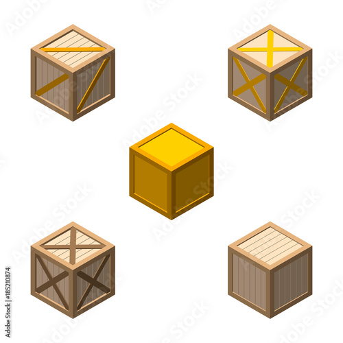 Wooden box set. Isolated on...
