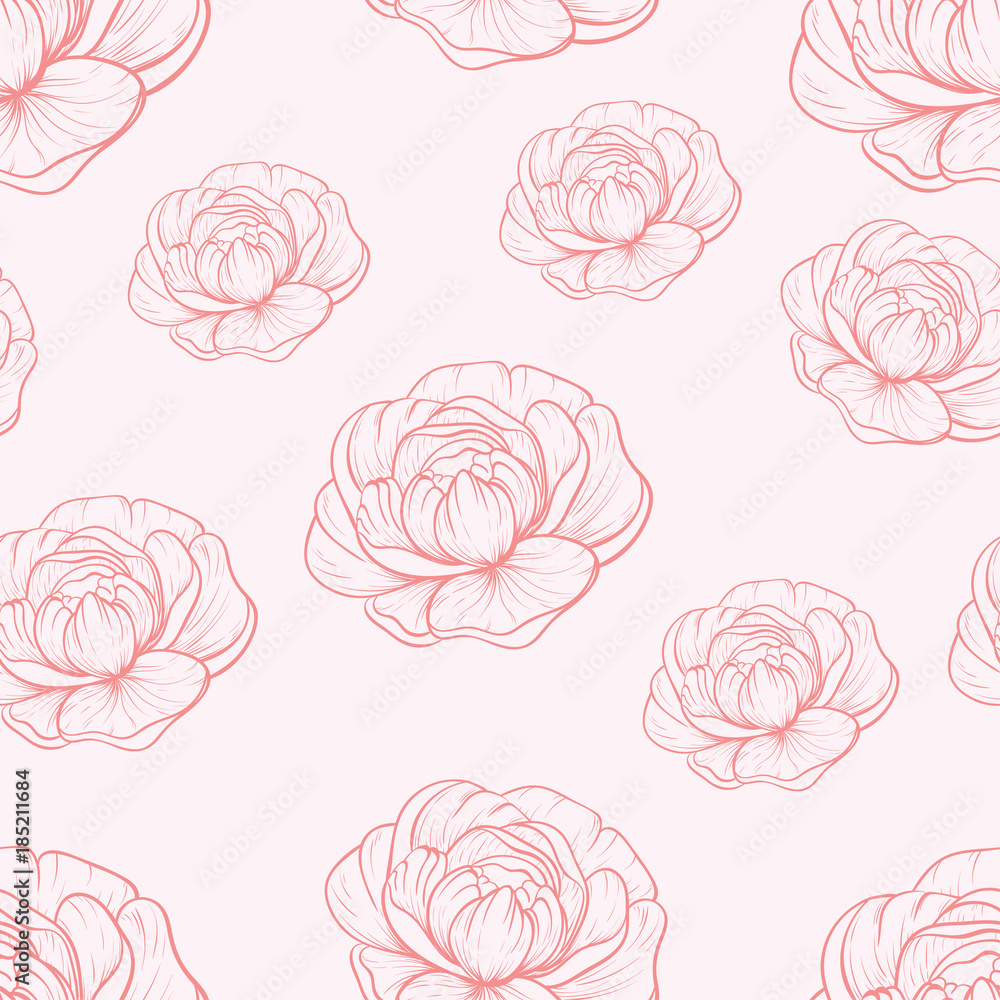 Vector seamless pattern with peonies