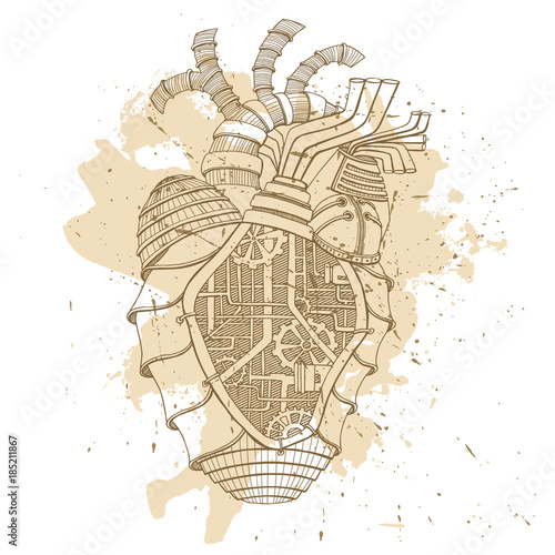 Hand drawn illustration of mechanical heart