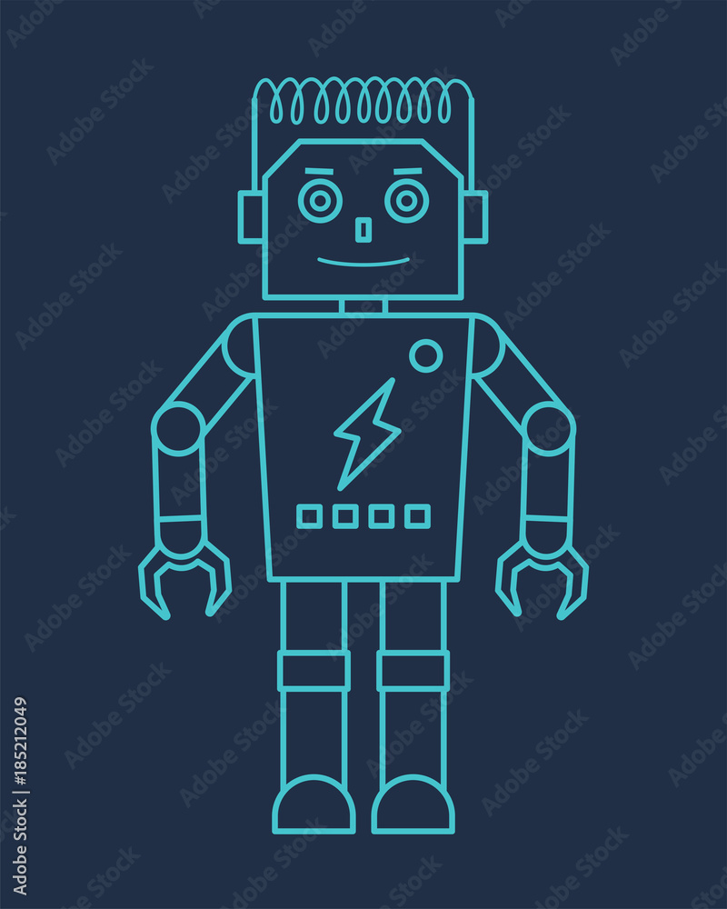 Blue Line Robot with Claw Hand Illustration Blue Line Robot with Claw Hand Illustration