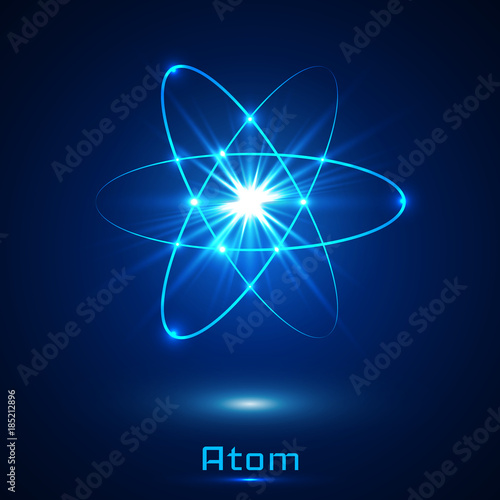 Fotografia Vector shining neon lights atom model