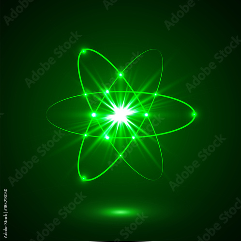 Vector shining neon lights atom model