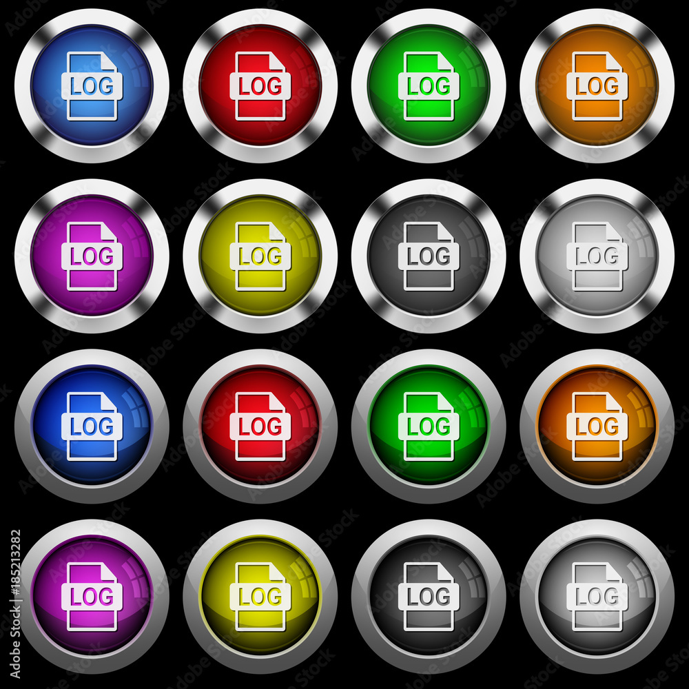 LOG file format white icons in round glossy buttons on black background LOG file format white icons in round glossy buttons on black background