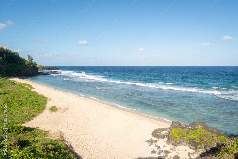 Awesome sandy beach and blue indian ocean,Gris Gris tropical beach, cape on South of Mauritius.
