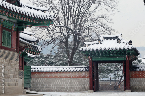 Gyeonbokgung palace on a snowy day  in SEOUL  SOUTH KOREA