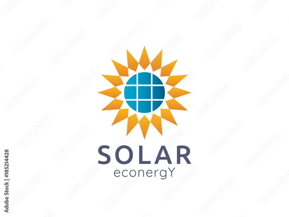 Fototapeta premium Solar panel energy logo icon. zero waste concept design