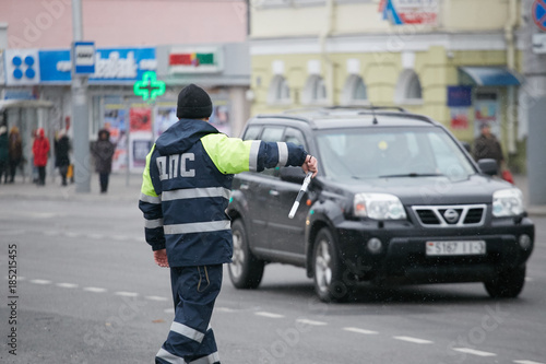 Wallpaper Mural GOMEL, BELARUS - December 18, 2017: Officer of the road patrol service with a baton.. Torontodigital.ca