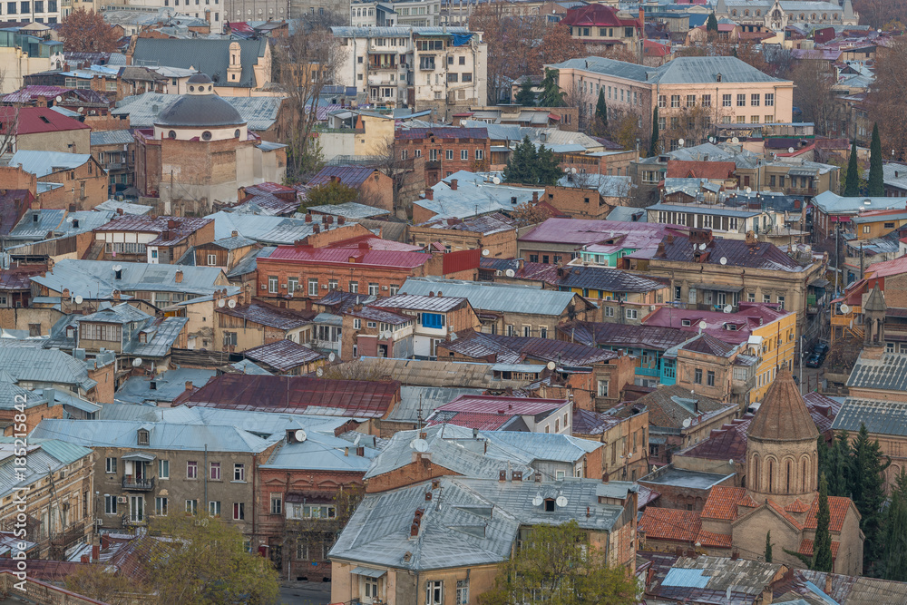 TBILISI, GEORGIA - DEC. 11, 2017 : Tbilisi old town in the morning taken from the hill