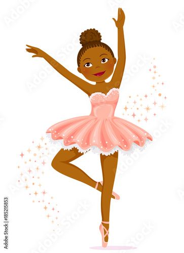 Cute dark skinned ballerina dancing