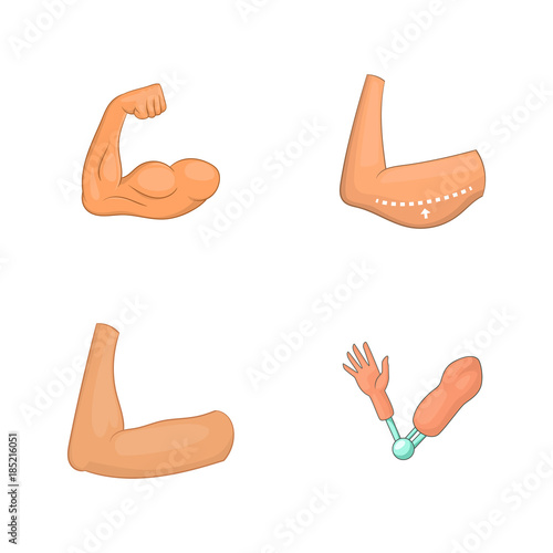 Arm icon set, cartoon style