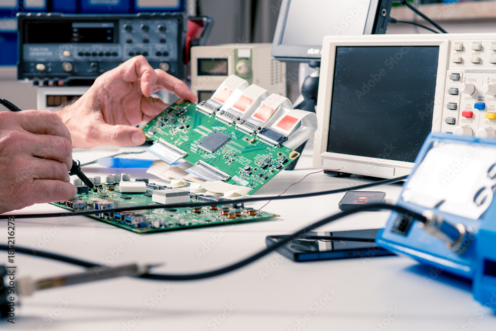 To repair the PCB of a modern monitor at the service center. Laboratory electronic processor technology To repair the PCB of a modern monitor at the service center. Laboratory electronic processor technology