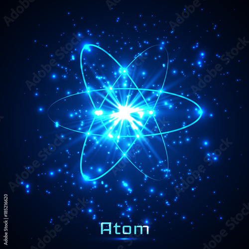 Vector shining neon lights atom model