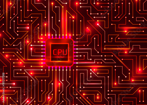 hi tech digital redbackground, cpu, vector