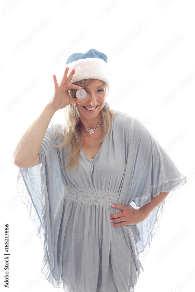 Woman with a cryto currency coin Litecoin Woman with a cryto currency coin Litecoin