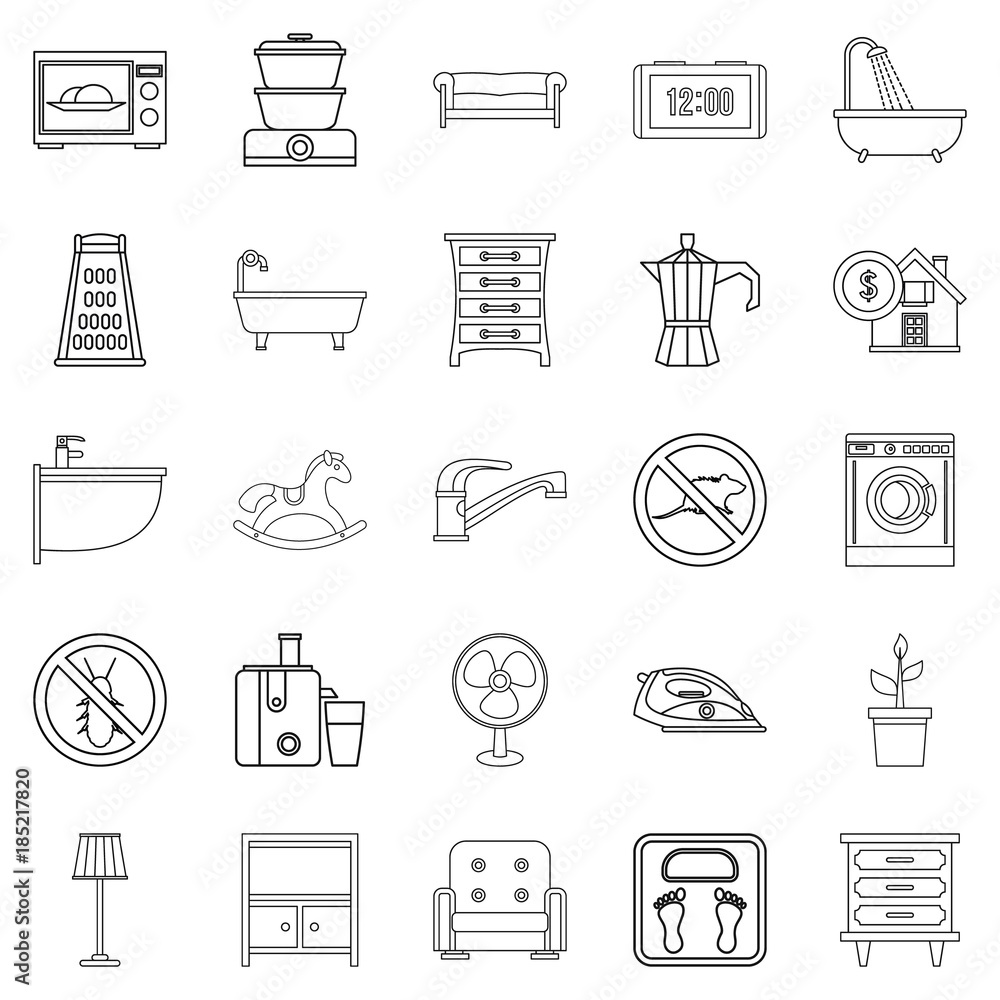 Fototapeta premium Comfortable house icons set, outline style
