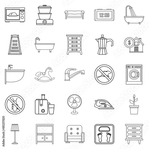 Comfortable house icons set, outline style