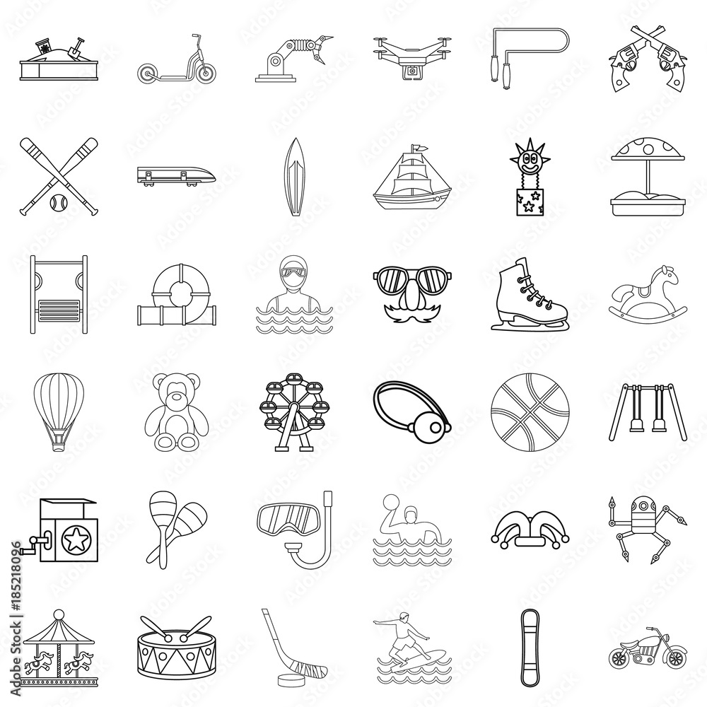 Kid activity icons set, outline style Kid activity icons set, outline style