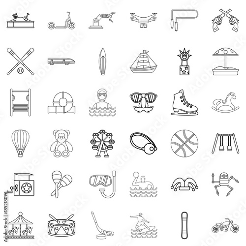 Kid activity icons set, outline style